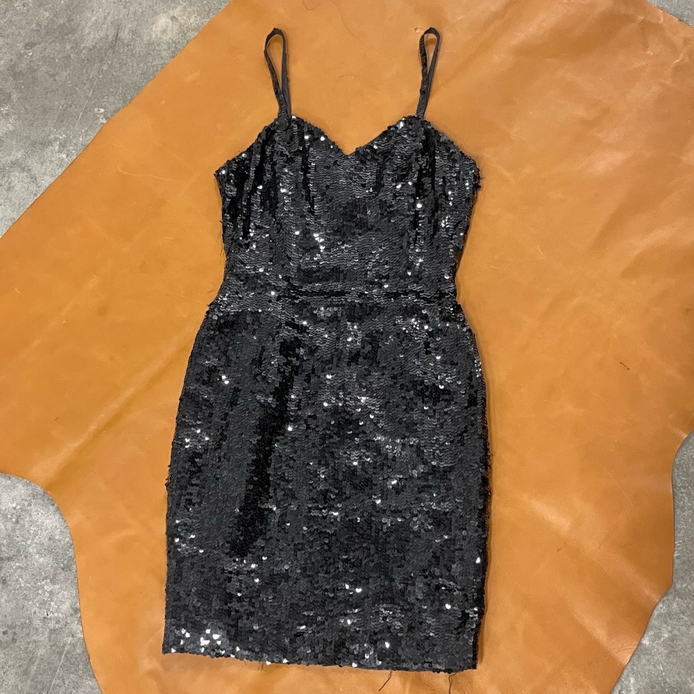 Vintage Lillie Rubin Black Sequin Silk Mini Dress 8